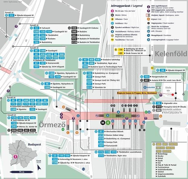 แผนที่ของบูดาเปสต์ kelenfoe สถานี