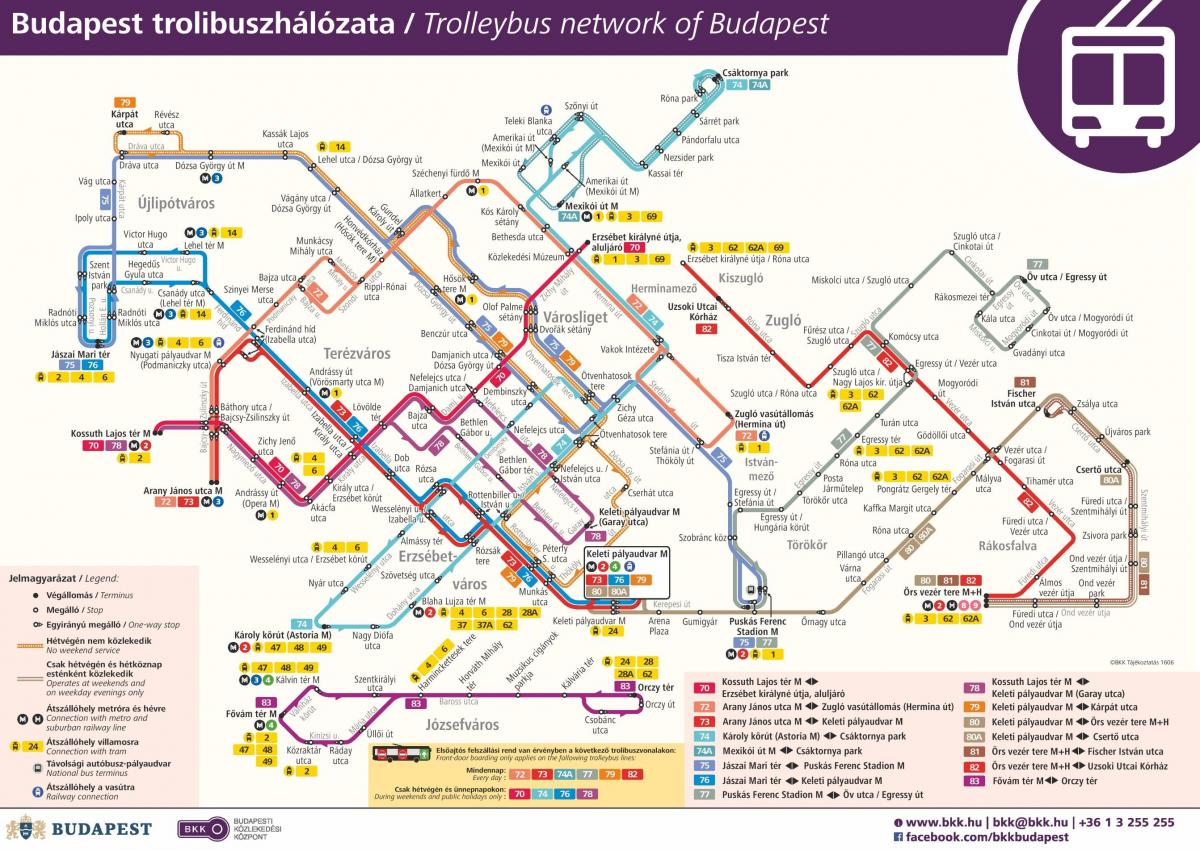 แผนที่ของบูดาเปสต์ trolleybus