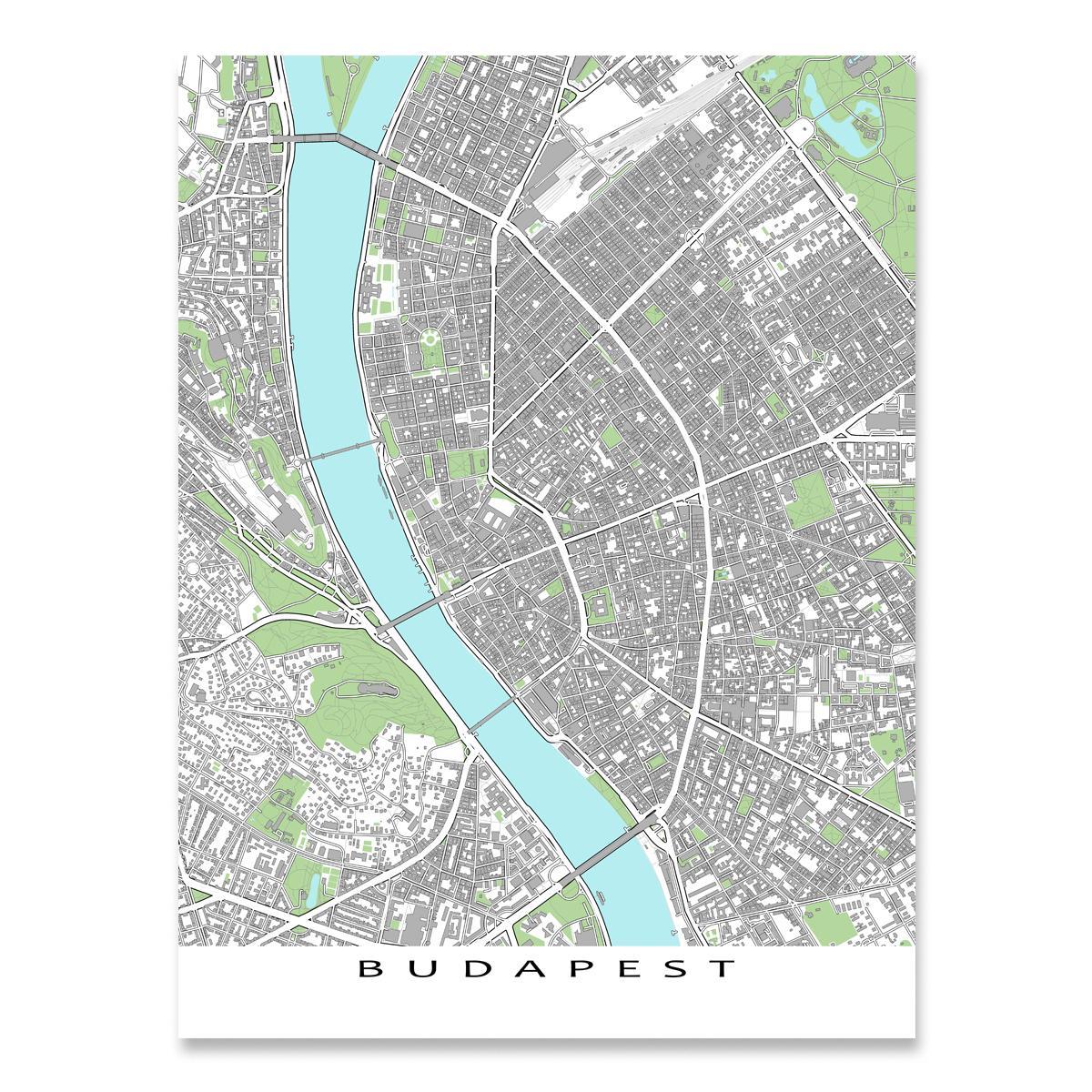 แผนที่ของบูดาเปสต์บนแผนที่พิมพ์