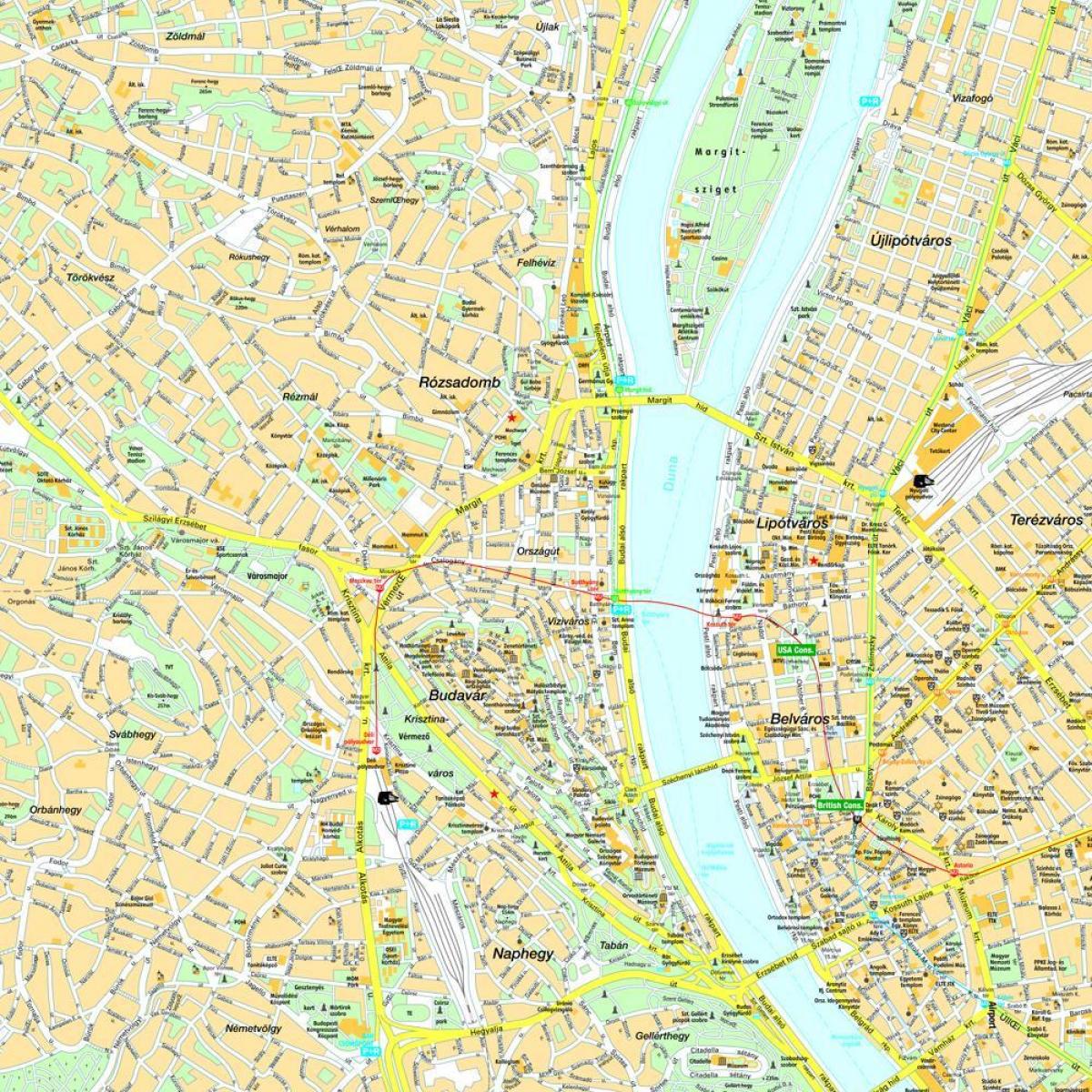 แผนที่ของบูดาเปสต์และพื้นที่รอบๆบริเวณ